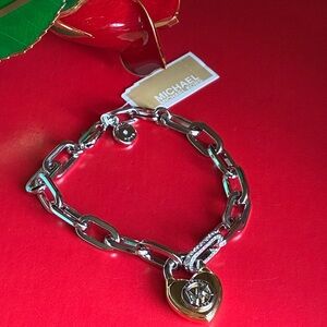 Michael Kors Bracelet,Michael Kors Two-Tone Heart Charm Bracelet